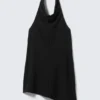 Drapiertes Midi-Kleid mit Neckholder-Ausschnitt und drapiertem Wasserfallkragen – Schwarz Drapiertes Midi-Kleid mit Neckholder-Ausschnitt und drapiertem Wasserfallkragen – Schwarz