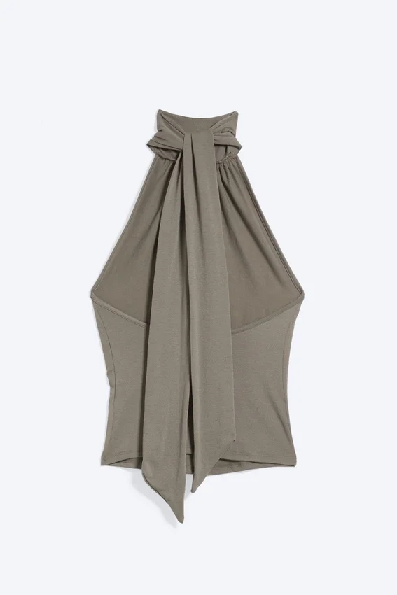 Drapiertes Neckholder-Oberteil – Dusty Mole Drapiertes Neckholder-Oberteil – Dusty Mole