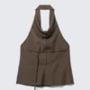 Drapiertes Neckholder-Top mit Wasserfallausschnitt – Braun gestreift Drapiertes Neckholder-Top mit Wasserfallausschnitt – Braun gestreift