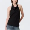 Drapiertes Neckholder-Top mit Wasserfallausschnitt – Schwarz Drapiertes Neckholder-Top mit Wasserfallausschnitt – Schwarz