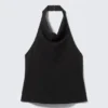Drapiertes Neckholder-Top mit Wasserfallausschnitt – Schwarz Drapiertes Neckholder-Top mit Wasserfallausschnitt – Schwarz