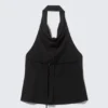 Drapiertes Neckholder-Top mit Wasserfallausschnitt – Schwarz Drapiertes Neckholder-Top mit Wasserfallausschnitt – Schwarz