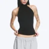 Drapiertes Neckholder-Top – Schwarz Drapiertes Neckholder-Top – Schwarz