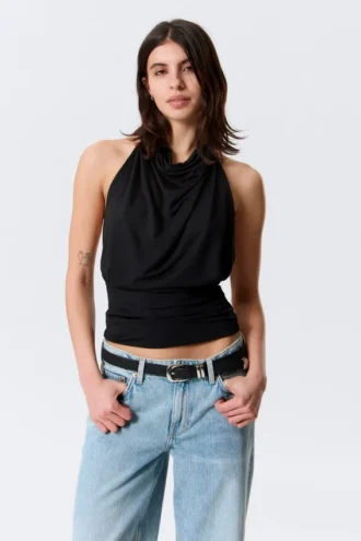 Drapiertes Neckholder-Top – Schwarz Drapiertes Neckholder-Top – Schwarz