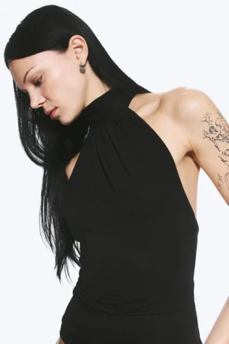 Drapiertes Neckholder-Top – Schwarz