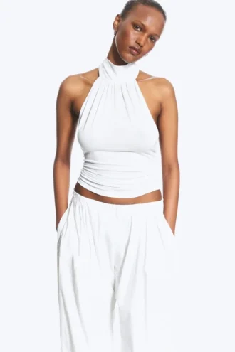 Drapiertes Neckholder-Top – Weiß