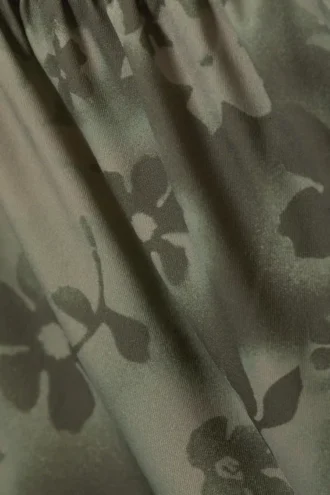 Drapiertes One-Shoulder-Top aus Nylon – Khaki-Grün – Sprühblumen