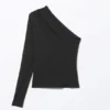 Drapiertes One-Shoulder-Top aus Nylon – Schwarz