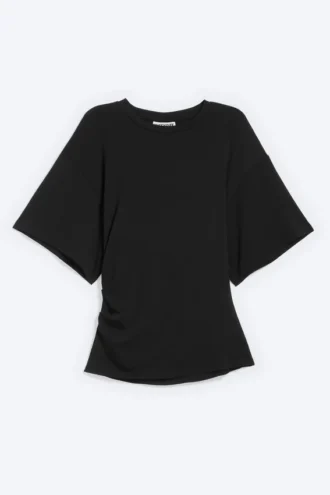 Drapiertes, tailliertes T-Shirt – Schwarz