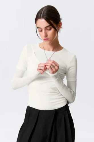 Dreilagiges Langarmshirt aus Baumwolle – Weiß Dreilagiges Langarmshirt aus Baumwolle – Weiß