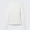 Dreilagiges Langarmshirt aus Baumwolle – Weiß Dreilagiges Langarmshirt aus Baumwolle – Weiß