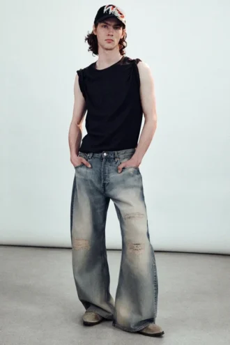 Drift Low Rise Loose Barrel Jeans – Mittelblau – Mittelblau