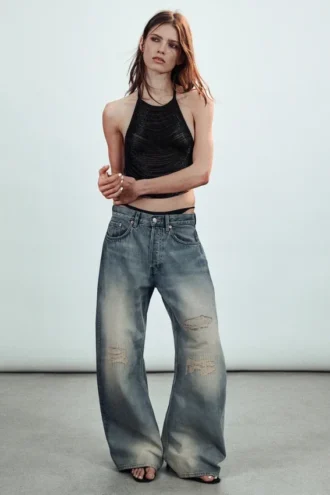 Drift Low Rise Loose Barrel Jeans – Mittelblau – Mittelblau