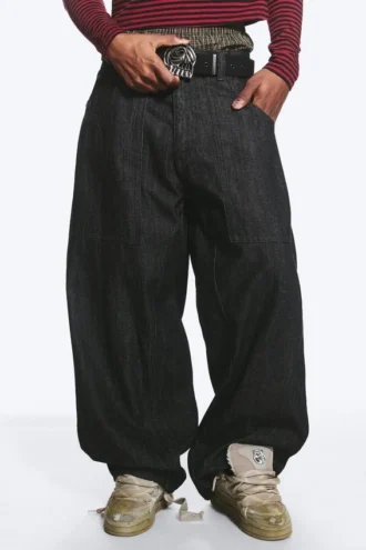 Dunno Unisex Low Rise Loose Barrel Jeans – Black Rinse – Schwarz | Cheap Monday Gb