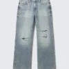 Dynasty Low Rise Loose Wide Leg Jeans – Torn Blue – Medium Blue Dynasty Low Rise Loose Wide Leg Jeans – Torn Blue – Medium Blue