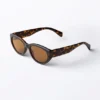 Eckige Cat-Eye-Sonnenbrille – Schildpatt – Braune Gläser