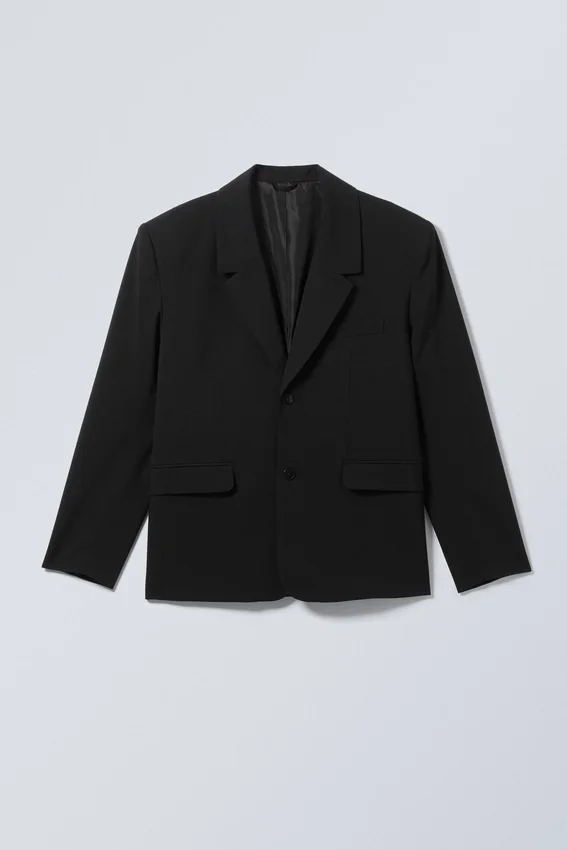 Einreihiger, locker geschnittener Blazer – Schwarz Einreihiger, locker geschnittener Blazer – Schwarz