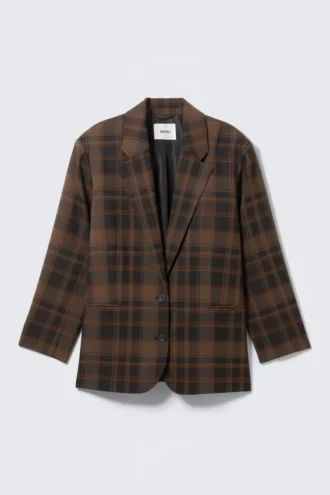 Einreihiger Oversize-Blazer – kariert, dunkelbraun