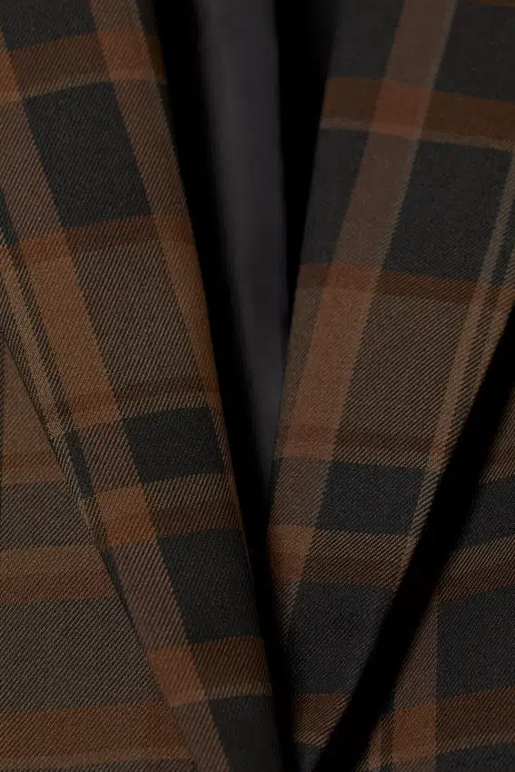 Einreihiger Oversize-Blazer – kariert, dunkelbraun Einreihiger Oversize-Blazer – kariert, dunkelbraun