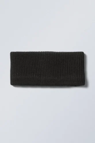 Elsa geripptes Strickstirnband – Schwarz