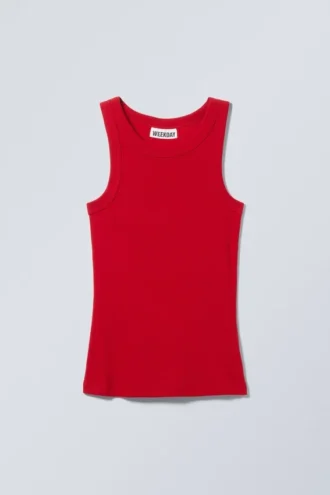 Eng anliegendes geripptes Tanktop – Rot