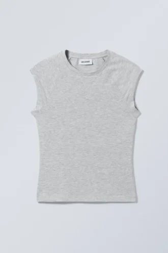 Eng anliegendes Kurzarm-Top – Grau meliert