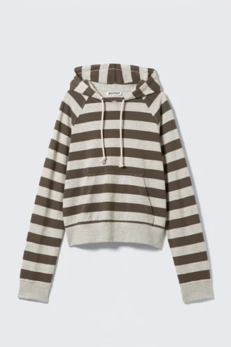 Enger Kapuzenpullover aus Baumwolljersey – Grau & dunkle Maulwurfstreifen