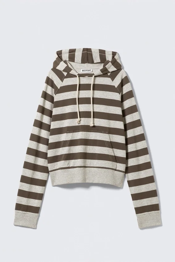 Enger Kapuzenpullover aus Baumwolljersey – Grau & dunkle Maulwurfstreifen Enger Kapuzenpullover aus Baumwolljersey – Grau & dunkle Maulwurfstreifen