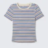 Enges Mini-T-Shirt – Blau/Rosa mit mehrfarbigen Streifen