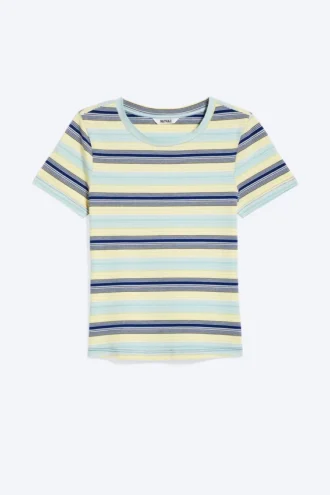Enges Mini-T-Shirt – gestreift in Blau/Gelb