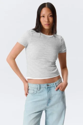 Enges Mini-T-Shirt – Grau meliert