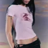 Enges Mini-T-Shirt mit Print – Rosa – Kiss Enges Mini-T-Shirt mit Print – Rosa – Kiss