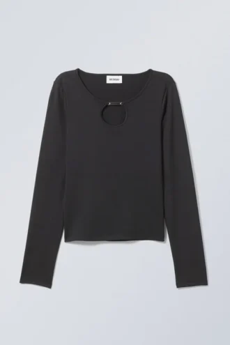 Enya Cut-Out-Langarmshirt aus Metall – Schwarz