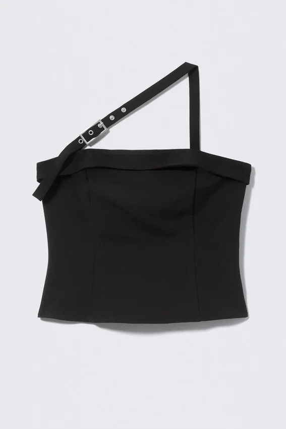 Faustina C Ein-Schulter-Top mit Schnallenverschluss – Schwarz Faustina C Ein-Schulter-Top mit Schnallenverschluss – Schwarz