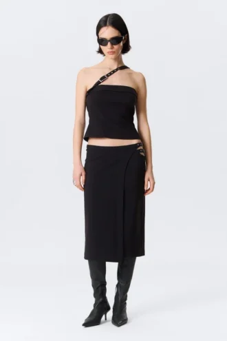 Faustina C Mid Rise Side-Buckle Pencil Rock – Schwarz