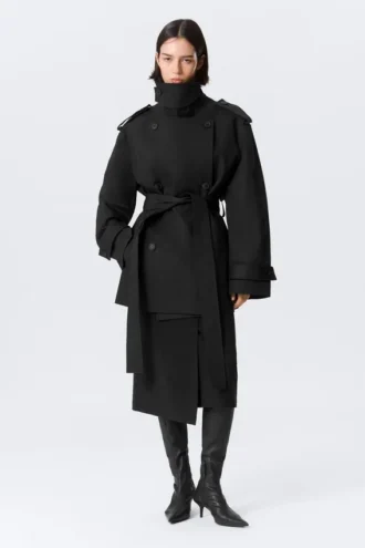 Faustina C Oversized-Trenchcoat mit doppelter Knopfleiste – Schwarz