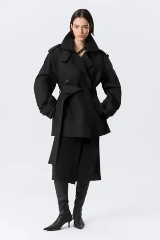 Faustina C Oversized-Trenchcoat mit doppelter Knopfleiste – Schwarz