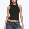 Figurbetontes Tanktop aus Baumwolljersey – Schwarz