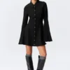 Fit-and-Flare-Mini-Hemd-Kleid – Schwarz