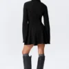 Fit-and-Flare-Mini-Hemd-Kleid – Schwarz