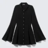 Fit-and-Flare-Mini-Hemd-Kleid – Schwarz