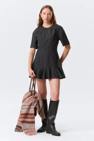 Fit-and-Flare-Mini-Kleid – Dunkelgrau