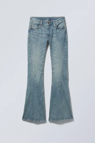 Flame Low Rise Slim Flared Leg Twist Jeans – Turquoise Dust – Mittelblau
