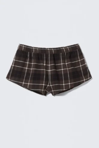 Flanell-Pyjama-Boxershorts – Braun kariert