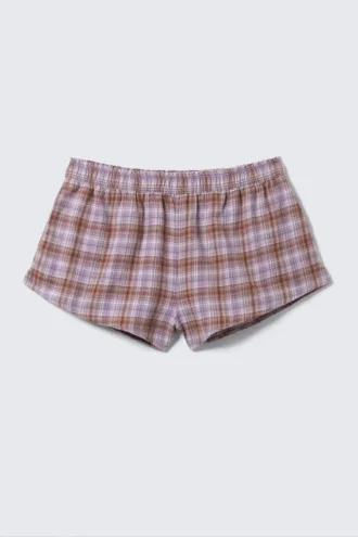 Flanell-Pyjama-Boxershorts – Lila Karomuster