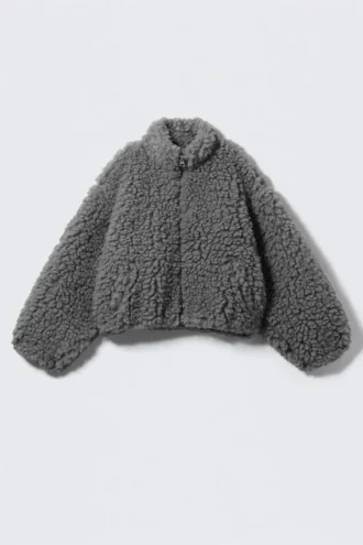 Flauschige Fleecejacke – Staubgrau