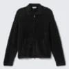 Flauschige Strickjacke mit Reißverschluss – Schwarz Flauschige Strickjacke mit Reißverschluss – Schwarz