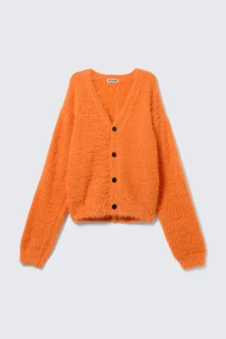 Flauschige Strickjacke mit V-Ausschnitt – Orange