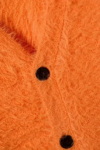 Flauschige Strickjacke mit V-Ausschnitt – Orange