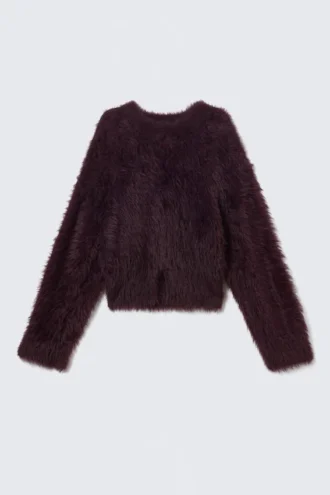 Flauschiger Strickpullover – Dunkles Pflaumenblau